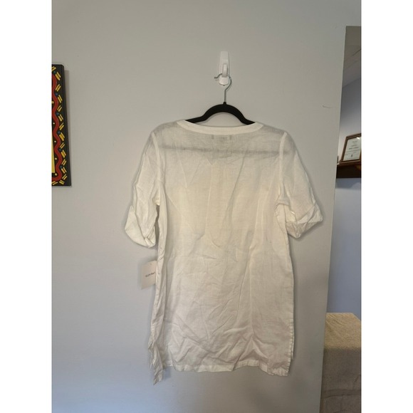 Ellen Tracy Linen Shirt Dress/Top Womens‎ Small Roll Tab Sleeve Chalk White NWT - Picture 2 of 6